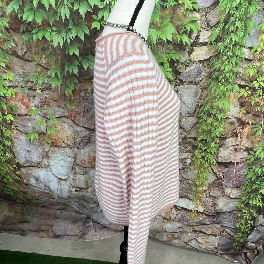 MADEWELL Pink and Tan Striped Wool Lightweight Blend Striped Sweater, XL
